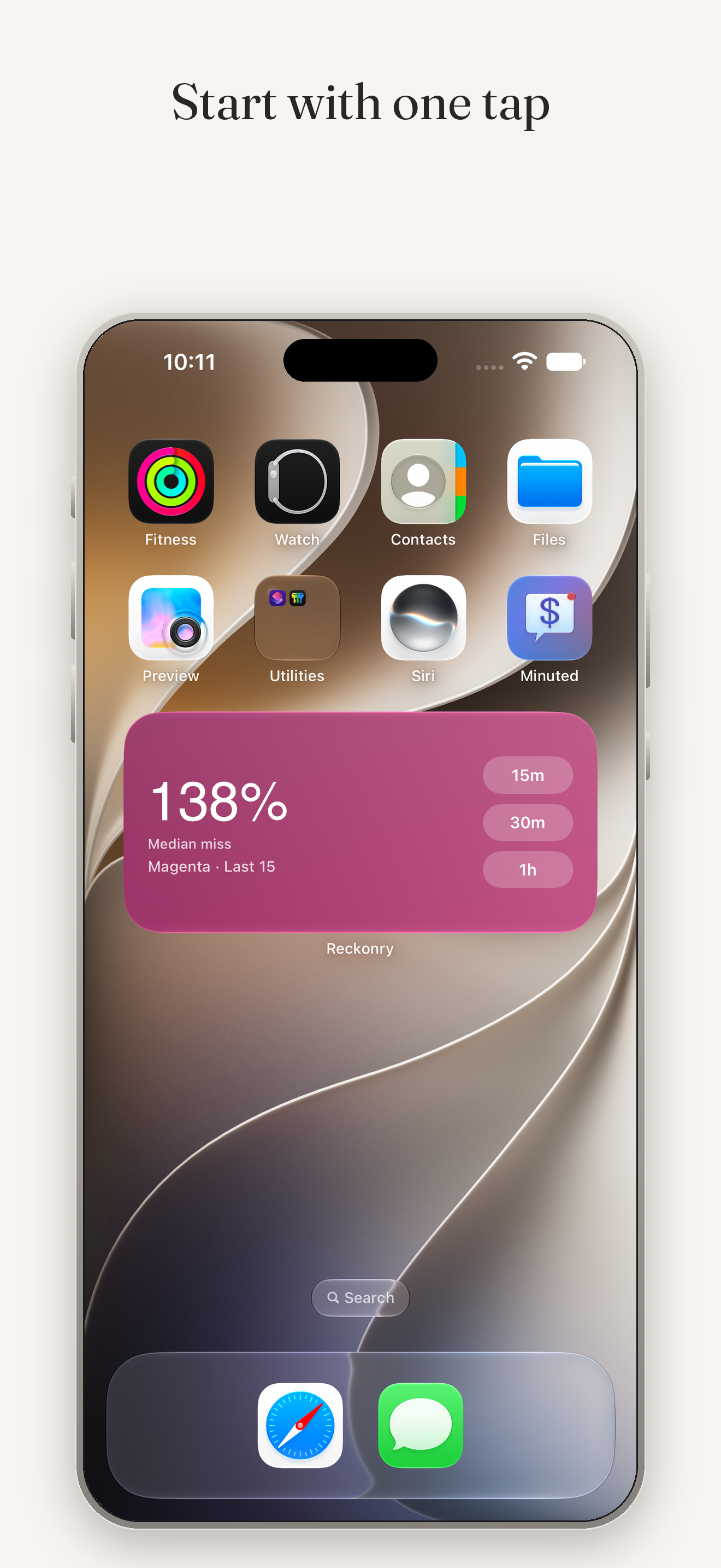 The home screen widget with duration presets